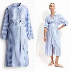 H&M Maternity Premium Selection Linen Blend Belted Dress New